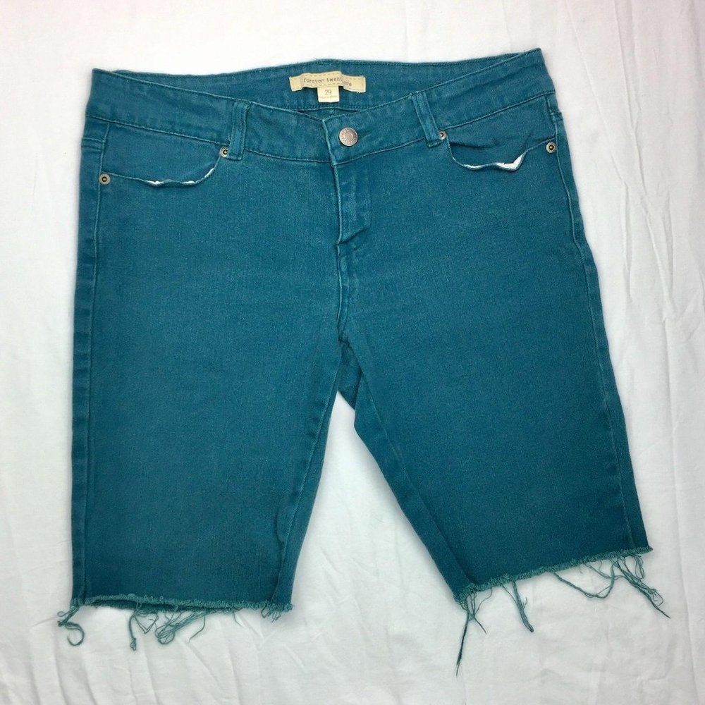 FOREVER 21 JEAN CUT-OFF STRETCH SHORTS TEAL WOMENS 29